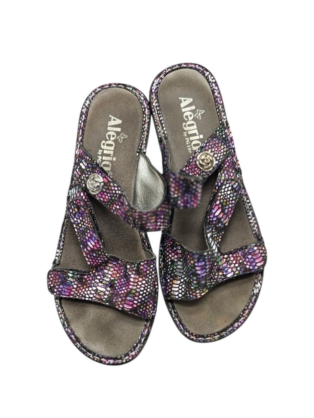 Alegria Comfort Sandals Multicolor Iridescent Leather Size 37